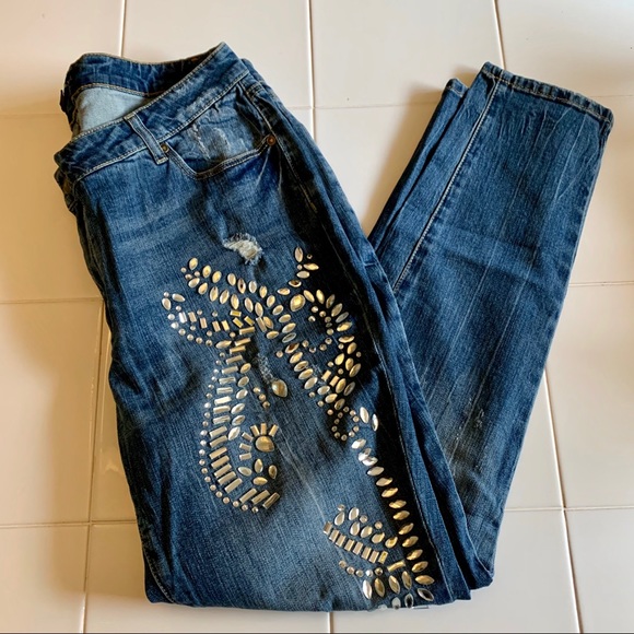 embellished stretch jeans